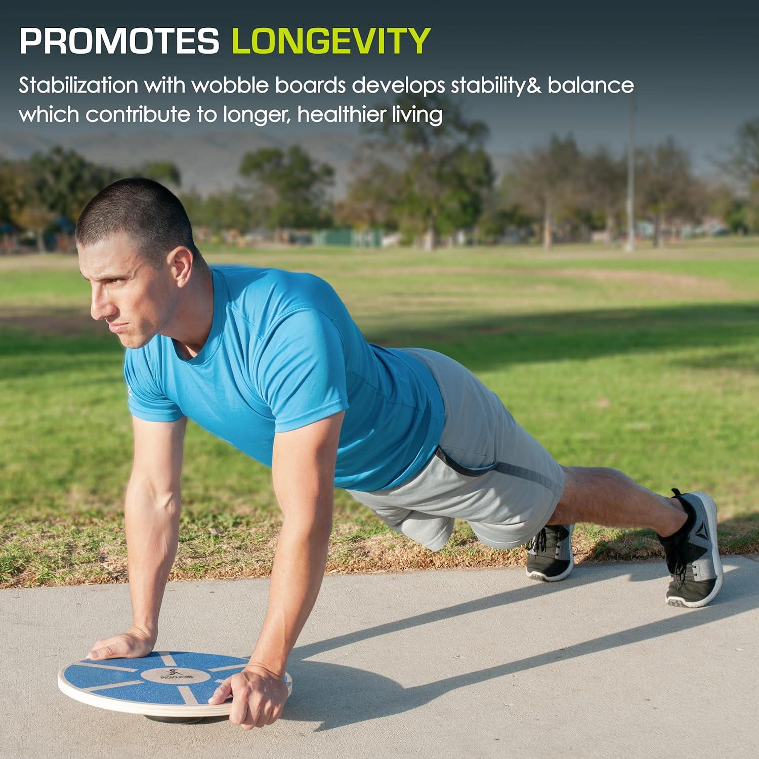 imageProsourceFit Wooden Balance Board NonSlip Wobble Core Trainer 1575in 395cm Diameter with 360 Rotation for Stability Training Full Body Exercises Physical TherapyBlue
