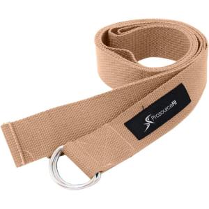 imageProsourceFit Metal DRing Yoga Strap 8 Durable Cotton for Stretching and FlexibilityBeige