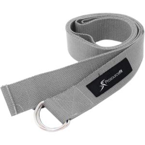 imageProsourceFit Metal DRing Yoga Strap 8 Durable Cotton for Stretching and FlexibilityGrey