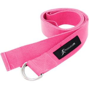 imageProsourceFit Metal DRing Yoga Strap 8 Durable Cotton for Stretching and FlexibilityPink