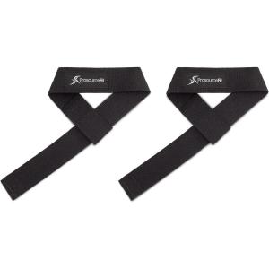 imageProsourceFit Pair of Weight Lifting Straps for Men and Women Adjustable Cotton Straps for Improved Grip BeigeBlack
