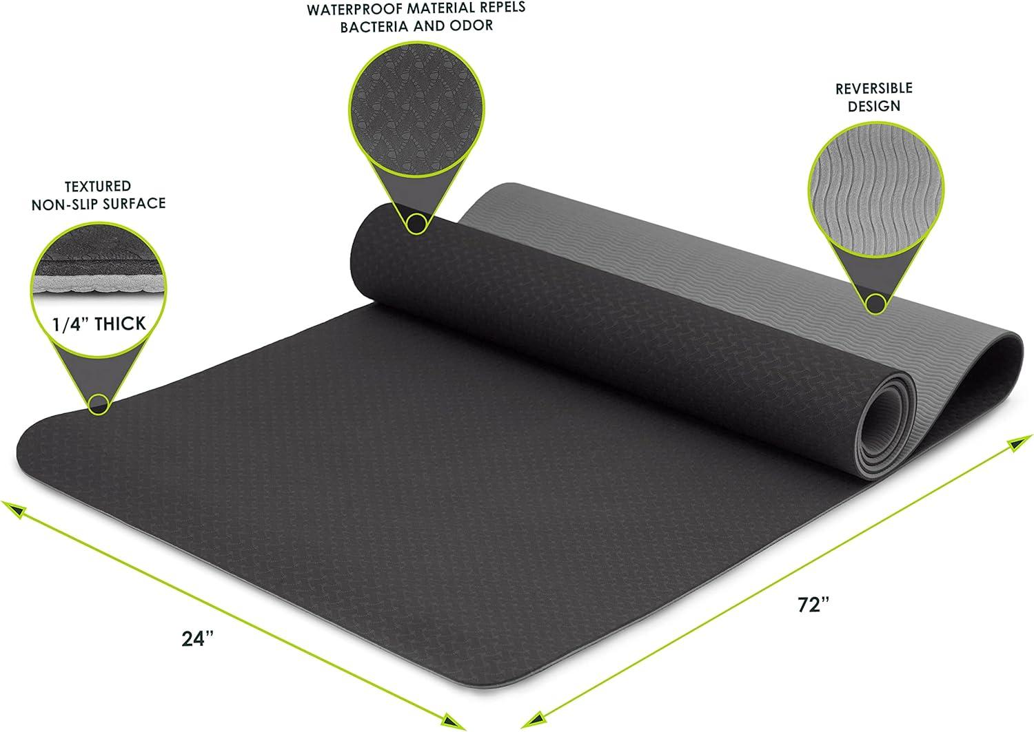imageProsourceFit Natura TPE Yoga Mat 14quot 6mm Thick 72quot Long Reversible with HighDensity Cushion ampamp Nonslip Texture Ecoconscious ampamp HygienicBlackGrey