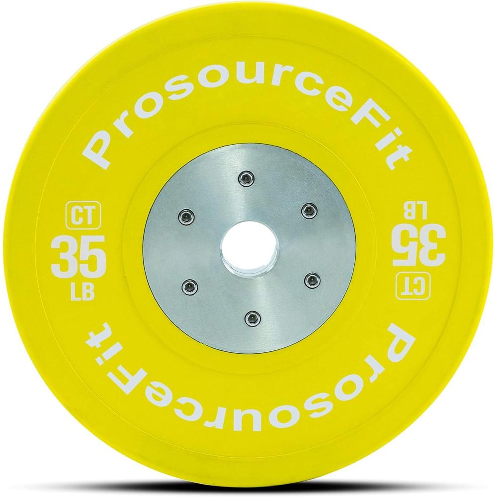 imageProsourceFit Competition Color Training Bumper Plates Rubber with Steel Insert 45lb Calibrated for Cross Conditioning Power Lifting Weight TrainingYellow