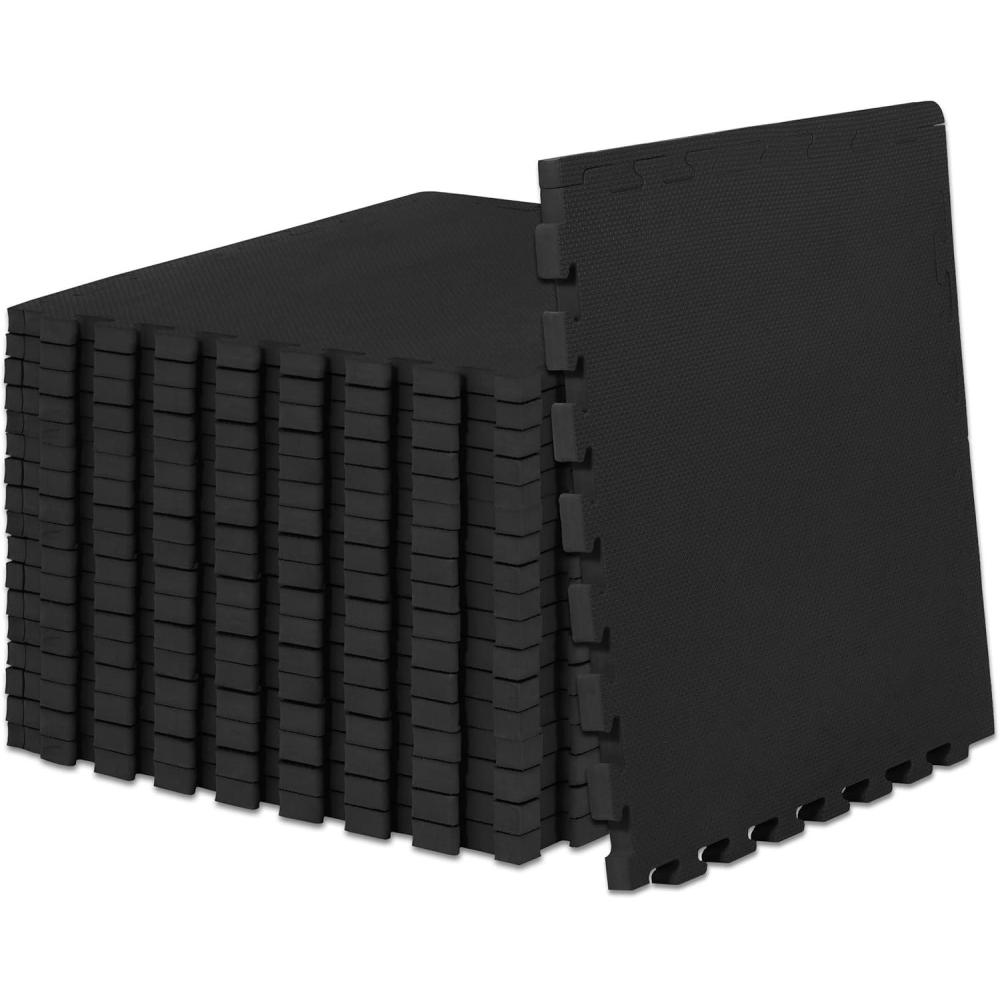 imageProsourceFit Extra Thick Puzzle Exercise Mat  EVA Foam Interlocking Tiles for Protective Cushioned Workout Flooring for Home and Gym Equipment Black  34 inch  24 Sq Ft  6 TilesBlack  1 Inch  72 Sq Ft  18 Tiles