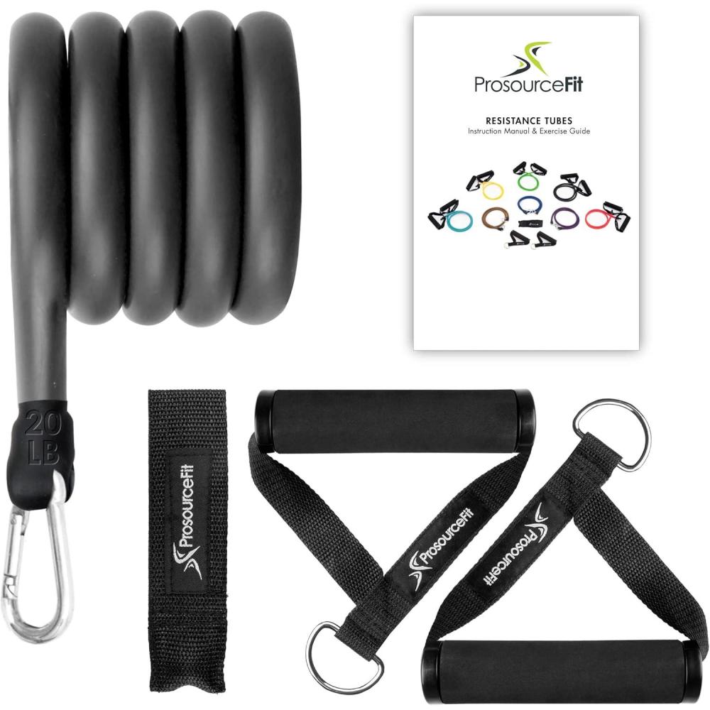 imageProsourceFit Single Stackable Resistance Bands with Door Anchor and Exercise Guide 812 LB Heavy Duty Fitness Tube for FullBody Exercises and Home WorkoutsBlack 16 LB to 20 LB Resistance Level