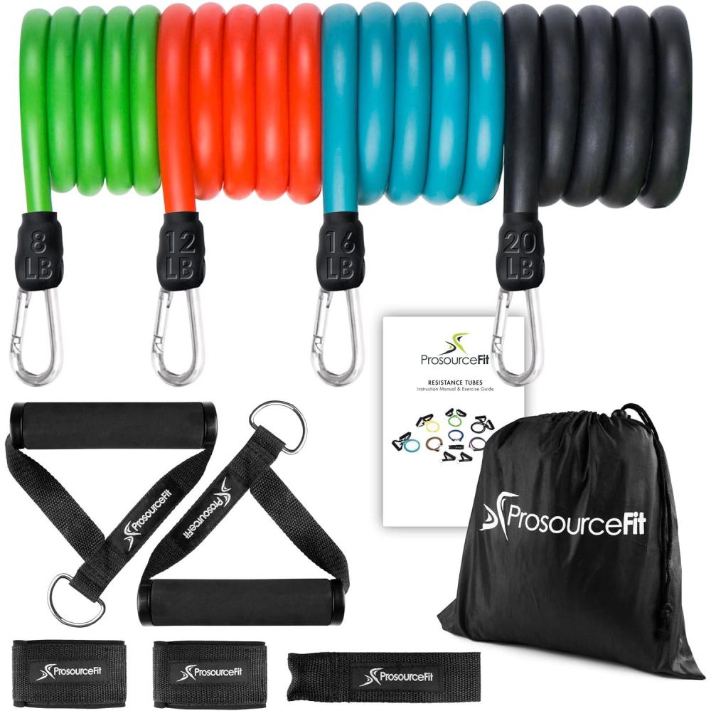 imageProsourceFit Single Stackable Resistance Bands with Door Anchor and Exercise Guide 812 LB Heavy Duty Fitness Tube for FullBody Exercises and Home WorkoutsAssorted  5 LB to 20 LB Resistance Level