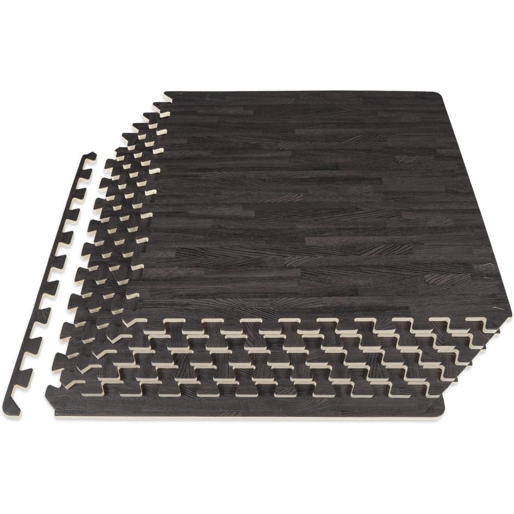 imageProsourceFit Wood Grain Puzzle Mat 12in 6 EVA Foam Interlocking Floor Tiles 24SQ FT for Secure Indoor Room Workout Flooring and Playmat Dark OakCarbon Black  24 Sq Ft  6 Tiles