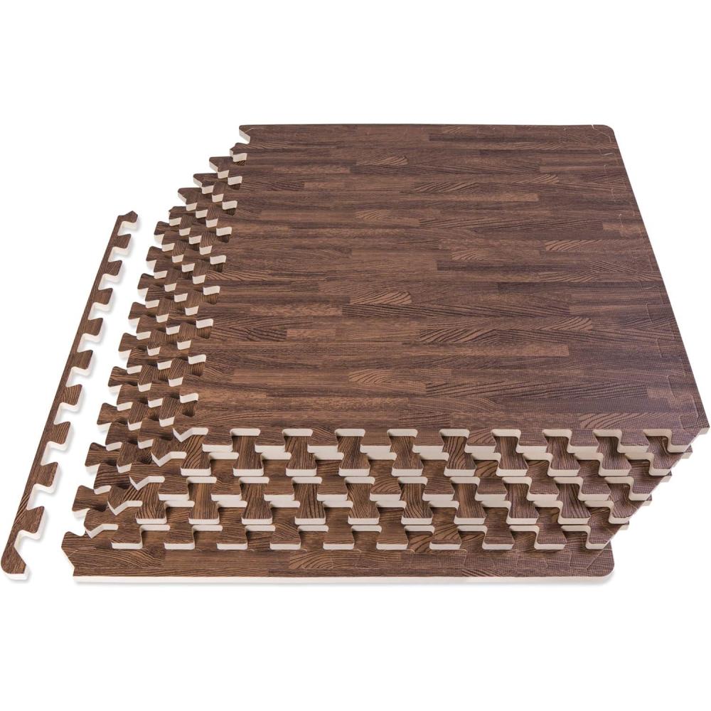 imageProsourceFit Wood Grain Puzzle Mat 12in 6 EVA Foam Interlocking Floor Tiles 24SQ FT for Secure Indoor Room Workout Flooring and Playmat Dark OakDark Oak  24 Sq Ft  6 Tiles