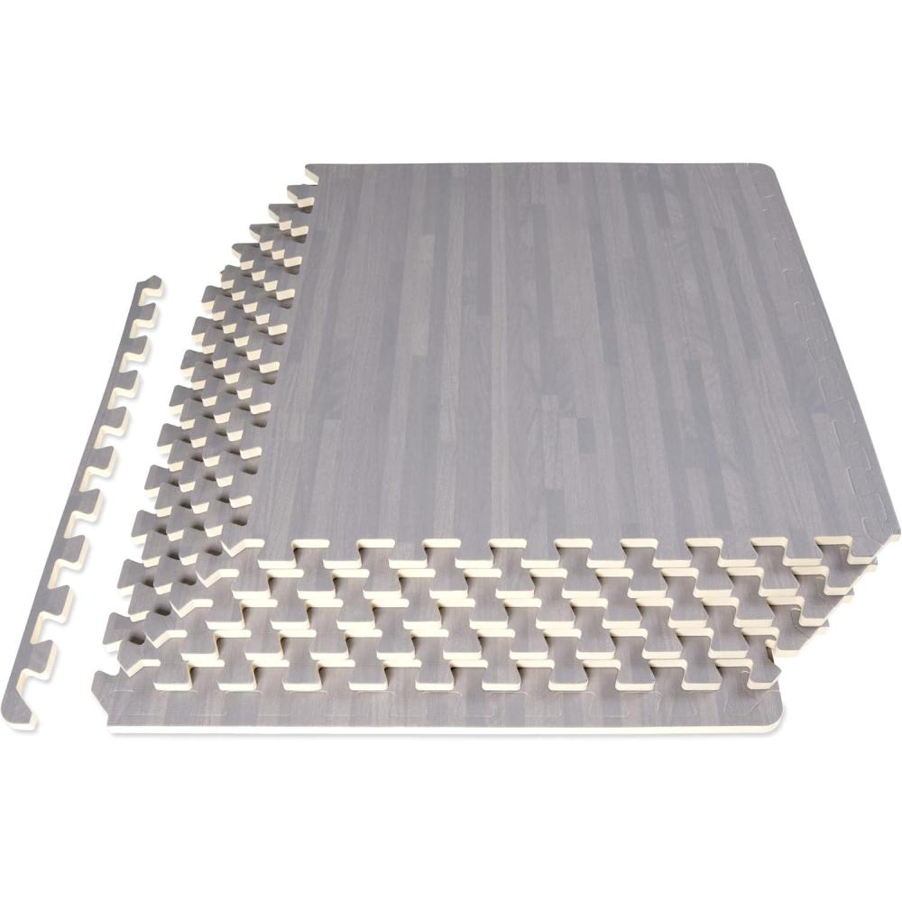 imageProsourceFit Wood Grain Puzzle Mat 12in 6 EVA Foam Interlocking Floor Tiles 24SQ FT for Secure Indoor Room Workout Flooring and Playmat Dark OakSlate Grey  24 Sq Ft  6 Tiles