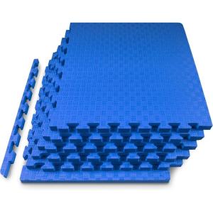 imageProsourceFit Exercise Puzzle Mat 1in Checkered EVA Foam Floor Tiles w NonSlip Texture Gym Mat w Interlocking Foam Tiles for Adjustable Surface Shock Absorbing Waterproof Gym Flooring BlueBlue  1 Inch  6 Tiles  24 Sq Ft