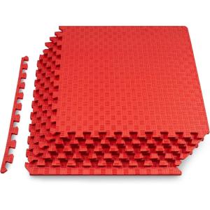 imageProsourceFit Exercise Puzzle Mat 1in Checkered EVA Foam Floor Tiles w NonSlip Texture Gym Mat w Interlocking Foam Tiles for Adjustable Surface Shock Absorbing Waterproof Gym Flooring BlueRed  12 Inch  6 Tiles  24 Sq Ft