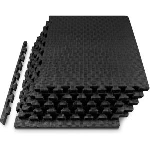 imageProsourceFit Exercise Puzzle Mat 1in Checkered EVA Foam Floor Tiles w NonSlip Texture Gym Mat w Interlocking Foam Tiles for Adjustable Surface Shock Absorbing Waterproof Gym Flooring BlueBlack  1 Inch  6 Tiles  24 Sq Ft