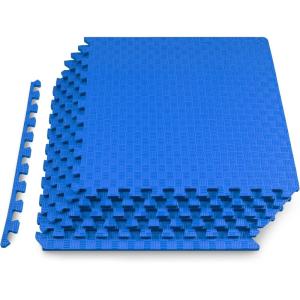 imageProsourceFit Exercise Puzzle Mat 1in Checkered EVA Foam Floor Tiles w NonSlip Texture Gym Mat w Interlocking Foam Tiles for Adjustable Surface Shock Absorbing Waterproof Gym Flooring BlueBlue  12 Inch  6 Tiles  24 Sq Ft