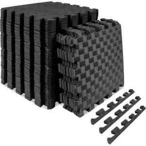 imageProsourceFit Exercise Puzzle Mat 1in Checkered EVA Foam Floor Tiles w NonSlip Texture Gym Mat w Interlocking Foam Tiles for Adjustable Surface Shock Absorbing Waterproof Gym Flooring BlueBlack  12 Inch  36 Tiles  36 Sq Ft