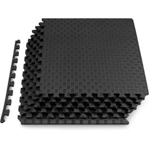 imageProsourceFit Exercise Puzzle Mat 1in Checkered EVA Foam Floor Tiles w NonSlip Texture Gym Mat w Interlocking Foam Tiles for Adjustable Surface Shock Absorbing Waterproof Gym Flooring BlueBlack  12 Inch  6 Tiles  24 Sq Ft