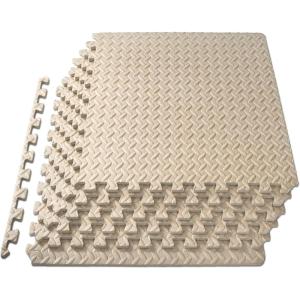 imageProsourceFit Puzzle Exercise Mat  in EVA Interlocking Foam Floor Tiles for Home Gym Mat for Home Workout Equipment Floor Padding for KidsBeige  12 Inch  24 Sq Ft  6 Tiles