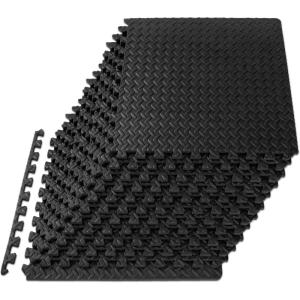 imageProsourceFit Puzzle Exercise Mat  in EVA Interlocking Foam Floor Tiles for Home Gym Mat for Home Workout Equipment Floor Padding for KidsBlack  12 Inch  48 Sq Ft  12 Tiles