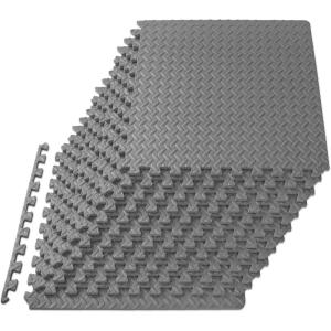 imageProsourceFit Puzzle Exercise Mat  in EVA Interlocking Foam Floor Tiles for Home Gym Mat for Home Workout Equipment Floor Padding for KidsGrey  12 Inch  48 Sq Ft  12 Tiles