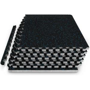 imageProsourceFit Rubber Top Exercise Puzzle Mat inch 48 SQFT 12 Tiles EVA Foam Interlocking Tiles for Home Gym Protective Flooring for Equipment and Workouts GreyBlue  34 Inch  24 Sq Ft  6 Tiles