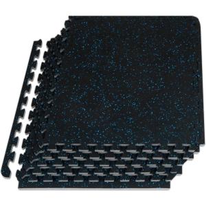 imageProsourceFit Rubber Top Exercise Puzzle Mat inch 48 SQFT 12 Tiles EVA Foam Interlocking Tiles for Home Gym Protective Flooring for Equipment and Workouts GreyBlue  12 Inch  24 Sq Ft  6 Tiles