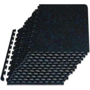 imageProsourceFit Rubber Top Exercise Puzzle Mat inch 48 SQFT 12 Tiles EVA Foam Interlocking Tiles for Home Gym Protective Flooring for Equipment and Workouts GreyBlue  12 Inch  48 Sq Ft  12 Tiles