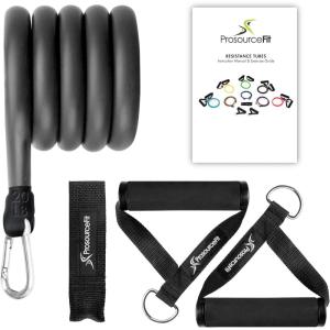imageProsourceFit Single Stackable Resistance Bands with Door Anchor and Exercise Guide 812 LB Heavy Duty Fitness Tube for FullBody Exercises and Home WorkoutsBlack 16 LB to 20 LB Resistance Level