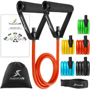 imageProsourceFit Single Stackable Resistance Bands with Door Anchor and Exercise Guide 812 LB Heavy Duty Fitness Tube for FullBody Exercises and Home WorkoutsAssorted  2 LB to 20 LB Resistance Level
