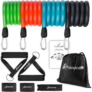 imageProsourceFit Single Stackable Resistance Bands with Door Anchor and Exercise Guide 812 LB Heavy Duty Fitness Tube for FullBody Exercises and Home WorkoutsAssorted  5 LB to 20 LB Resistance Level