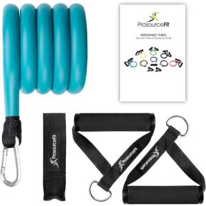 imageProsourceFit Single Stackable Resistance Bands with Door Anchor and Exercise Guide 812 LB Heavy Duty Fitness Tube for FullBody Exercises and Home WorkoutsBlue 12 LB to 16 LB Resistance Level