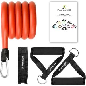 imageProsourceFit Single Stackable Resistance Bands with Door Anchor and Exercise Guide 812 LB Heavy Duty Fitness Tube for FullBody Exercises and Home WorkoutsRed  8 LB to 12 LB Resistance Level