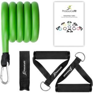 imageProsourceFit Single Stackable Resistance Bands with Door Anchor and Exercise Guide 812 LB Heavy Duty Fitness Tube for FullBody Exercises and Home WorkoutsGreen  5 LB to 8 LB Resistance Level
