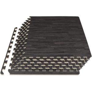imageProsourceFit Wood Grain Puzzle Mat 12in 6 EVA Foam Interlocking Floor Tiles 24SQ FT for Secure Indoor Room Workout Flooring and Playmat Dark OakCarbon Black  24 Sq Ft  6 Tiles