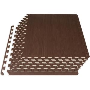 imageProsourceFit Wood Grain Puzzle Mat 12in 6 EVA Foam Interlocking Floor Tiles 24SQ FT for Secure Indoor Room Workout Flooring and Playmat Dark OakDark Walnut  24 Sq Ft  6 Tiles