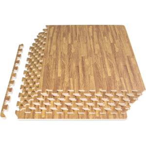 imageProsourceFit Wood Grain Puzzle Mat 12in 6 EVA Foam Interlocking Floor Tiles 24SQ FT for Secure Indoor Room Workout Flooring and Playmat Dark OakLight Oak  24 Sq Ft  6 Tiles
